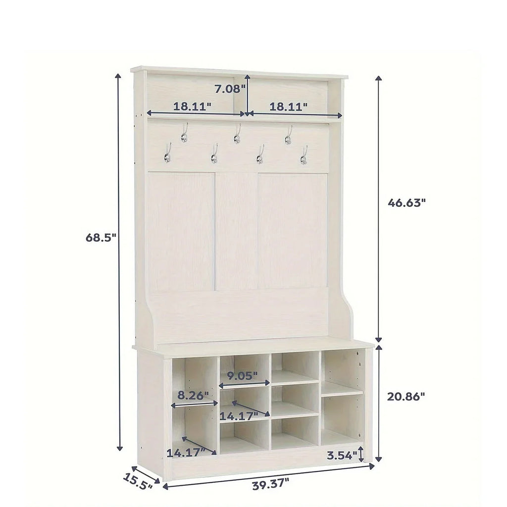 4-in-1 White Entryway Hall Tree with Bench & Storage - House Of Avana