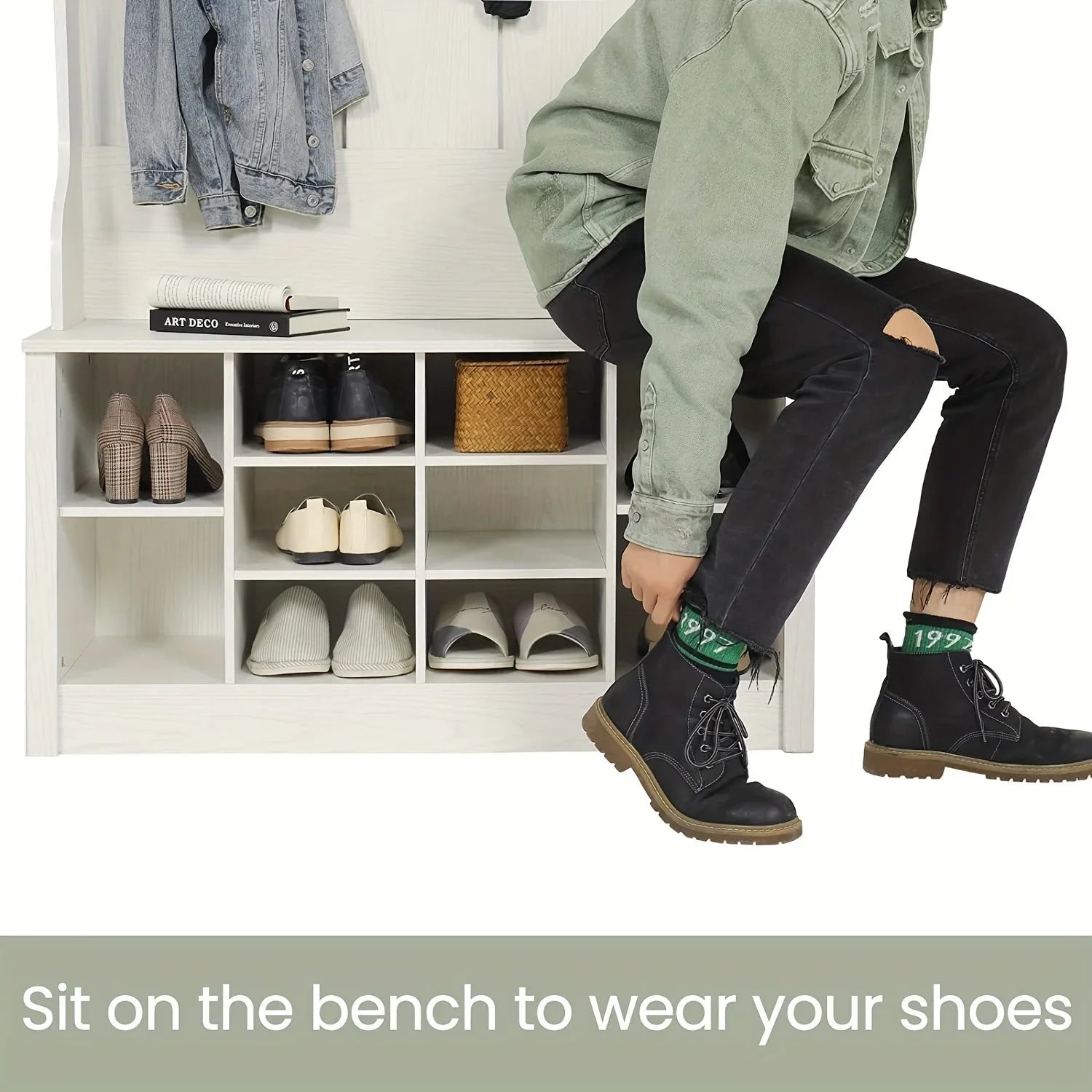 4-in-1 White Entryway Hall Tree with Bench & Storage - House Of Avana