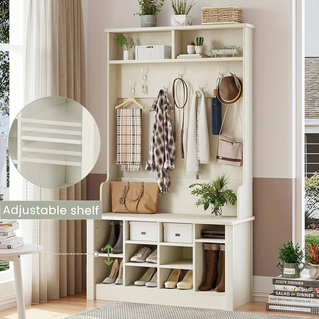 4-in-1 White Entryway Hall Tree with Bench & Storage - House Of Avana