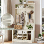 4-in-1 White Entryway Hall Tree with Bench & Storage - House Of Avana