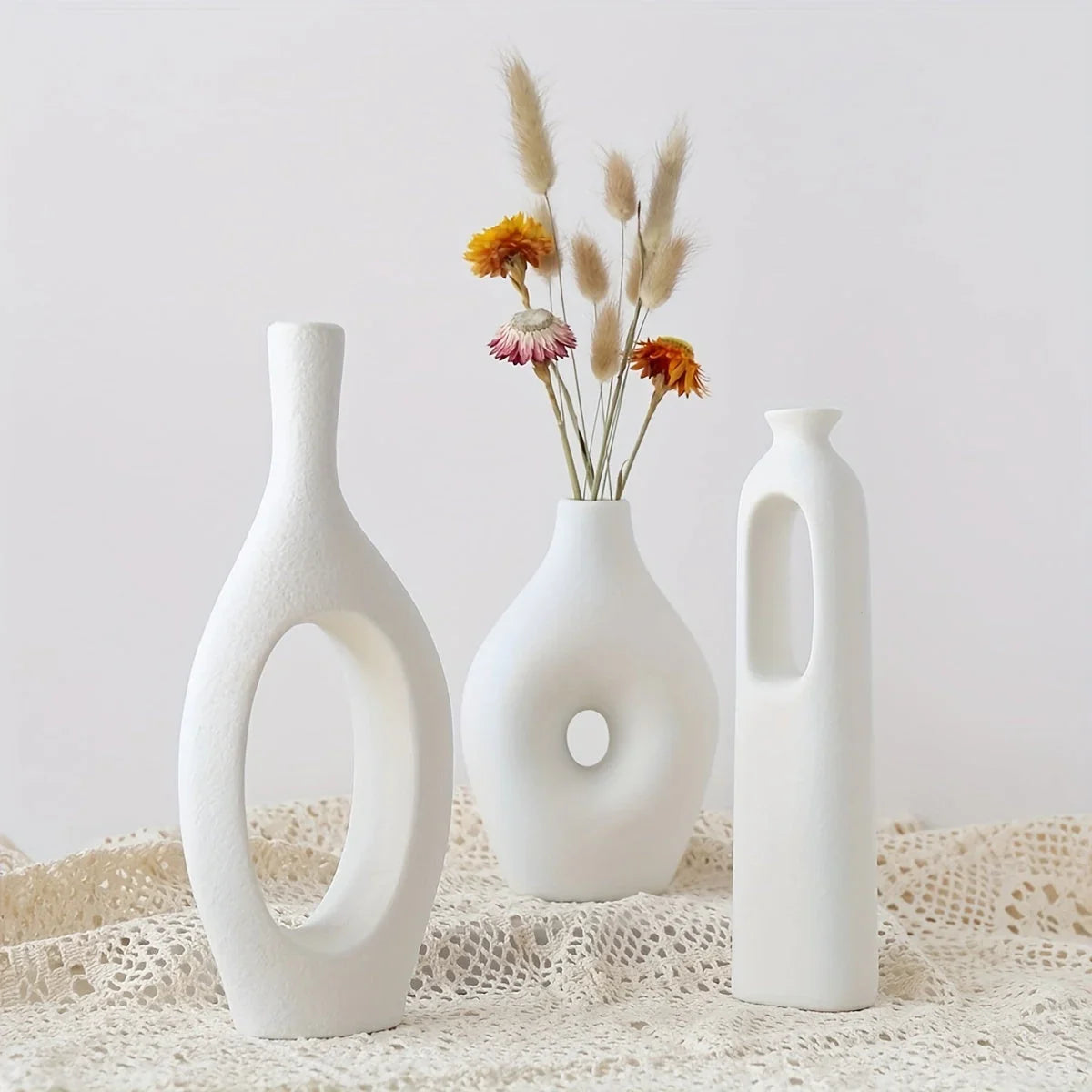 Ceramic Vase - White Decorative Accent, back view - House Of Avana