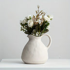 Ceramic Kettle Vase, Rustic White Cylinder Pottery with Handle, alternate view - House Of Avana