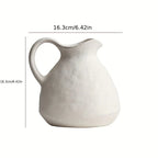 Ceramic Kettle Vase, Rustic White Cylinder Pottery with Handle, close-up view - House Of Avana