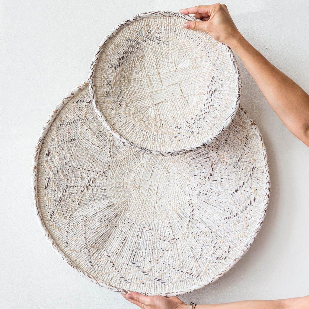 White Washed Handwoven Wall Basket Kanju Interiors