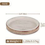 White washed wood round tray, decorative bead edge, rustic décor - House of Avana
