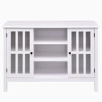 White Wood 43-inch TV Stand with Glass Panel Doors