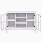 White Wood 43-inch TV Stand with Glass Panel Doors