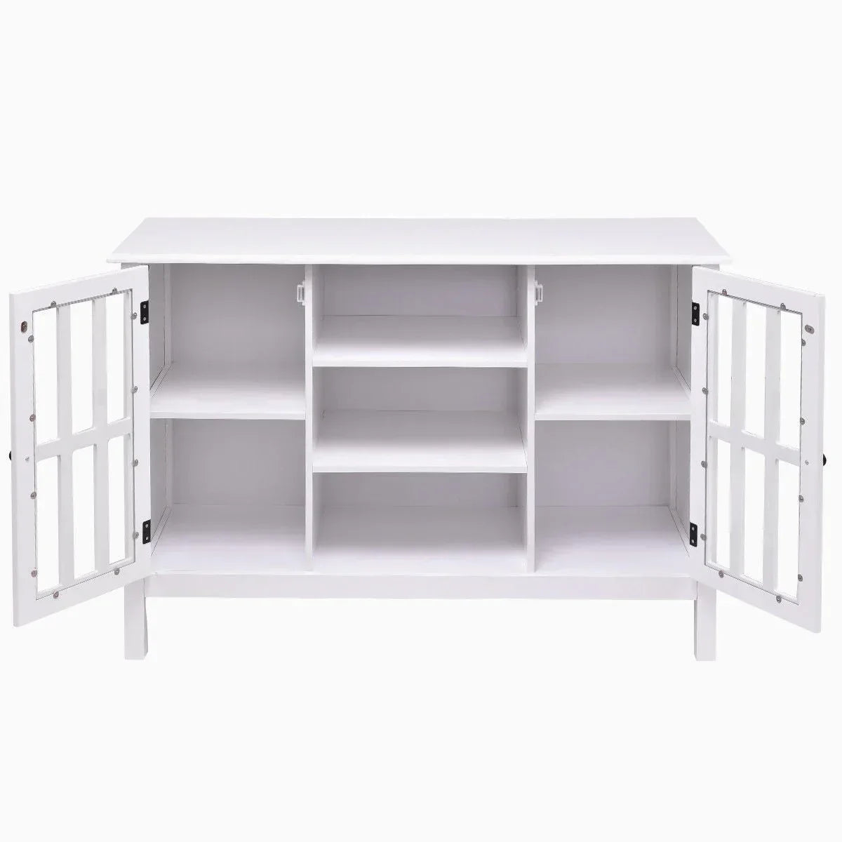 White Wood 43-inch TV Stand with Glass Panel Doors