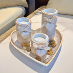 White Wood Candle Holder Set, Tea Light Candle Holders, Wooden Decorative Bowl with Tealight Candle Holders, Wood Pillar Candle Holders, Ins Style Wedding Anniversary Gift, Party Decor, House Warming Gift, Gift for Her House Of Avana