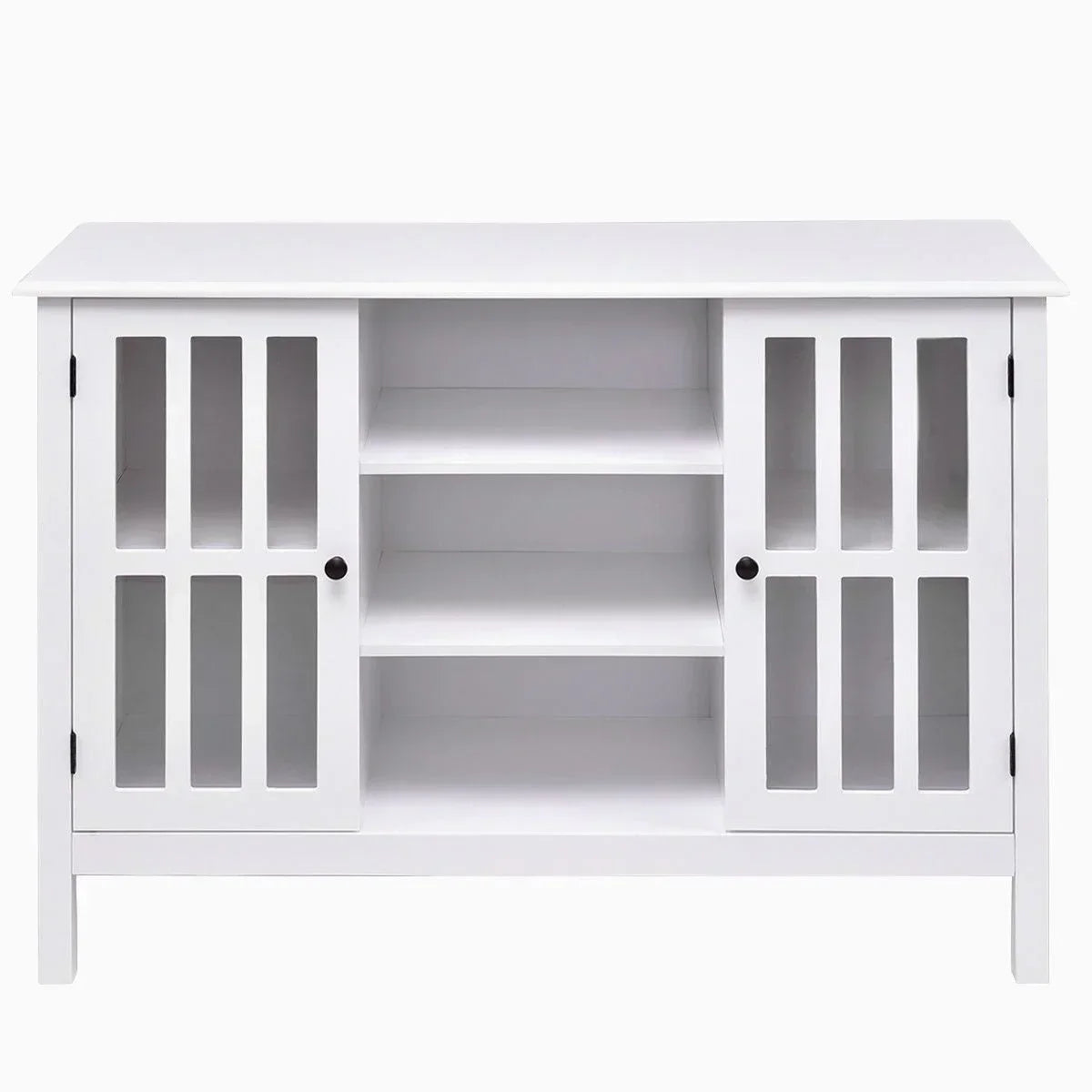 White Wood Sofa Table Console Cabinet with Tempered Glass Panel Doors