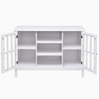 White Wood Sofa Table Console Cabinet with Tempered Glass Panel Doors