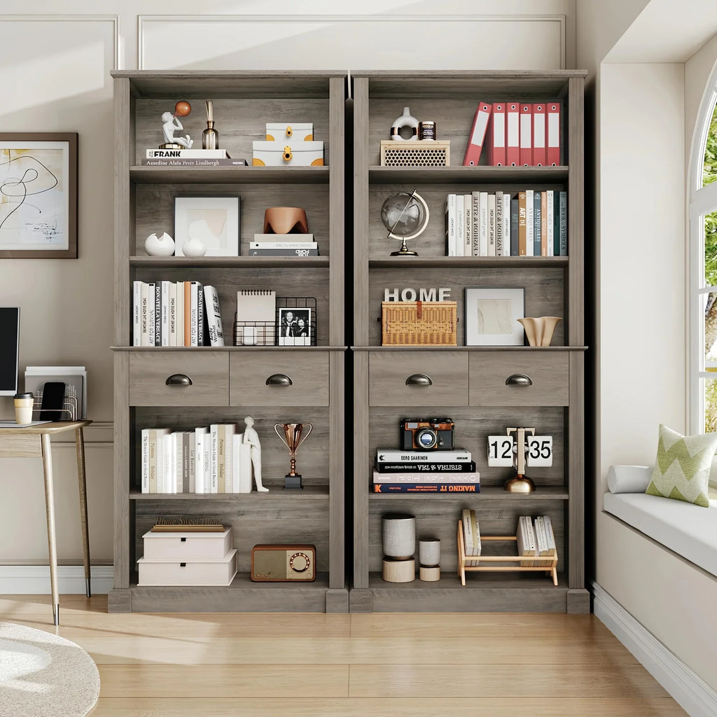 Fultru 71.8" Tall White Bookshelf with Drawers & 5-tier Adjustable Shelves - Heavy-duty Modern Bookcase... - House Of Avana