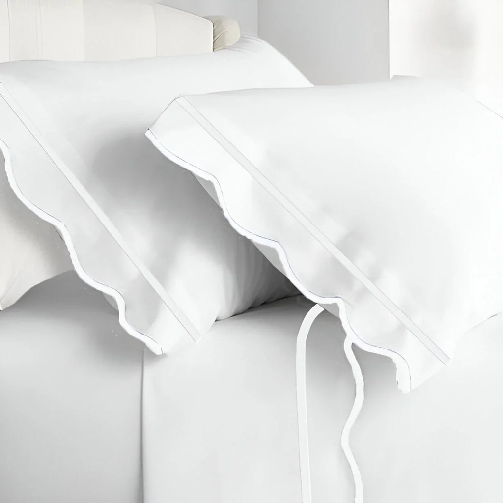 400TC Cotton Scallop Embroidery & Border Sateen Solid Pillowcases (Set Of 2) PushpLinen