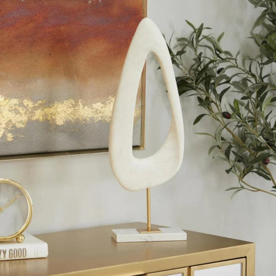 White Abstract Sculpture with Marble Stand - House Of Avana