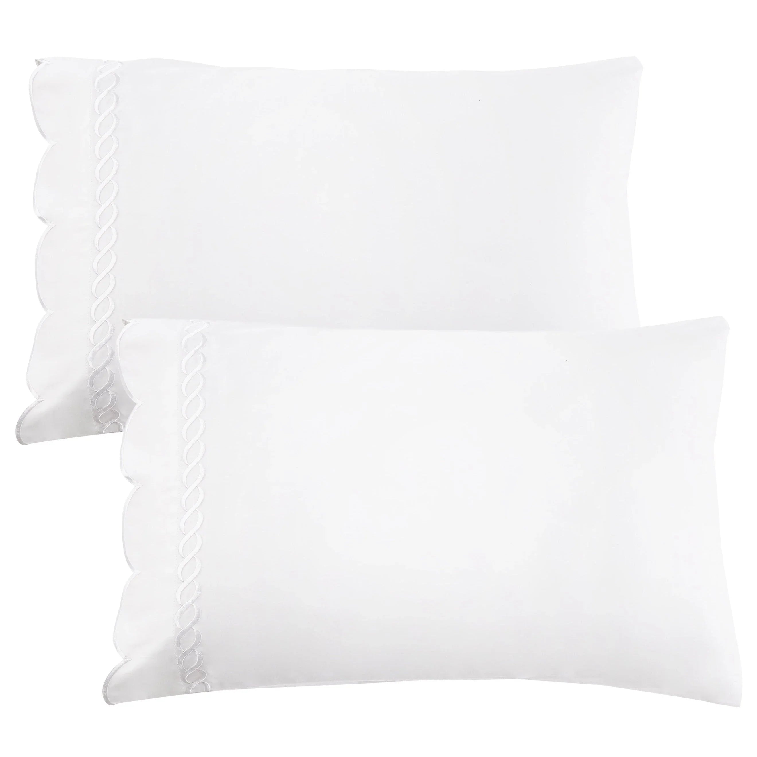 600 Thread Count Scallop Rope Embroidered Cotton Pillowcase Pair Mélange Home