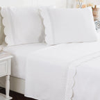 600 Thread Count Scallop Rope Embroidered Cotton Pillowcase Pair Mélange Home