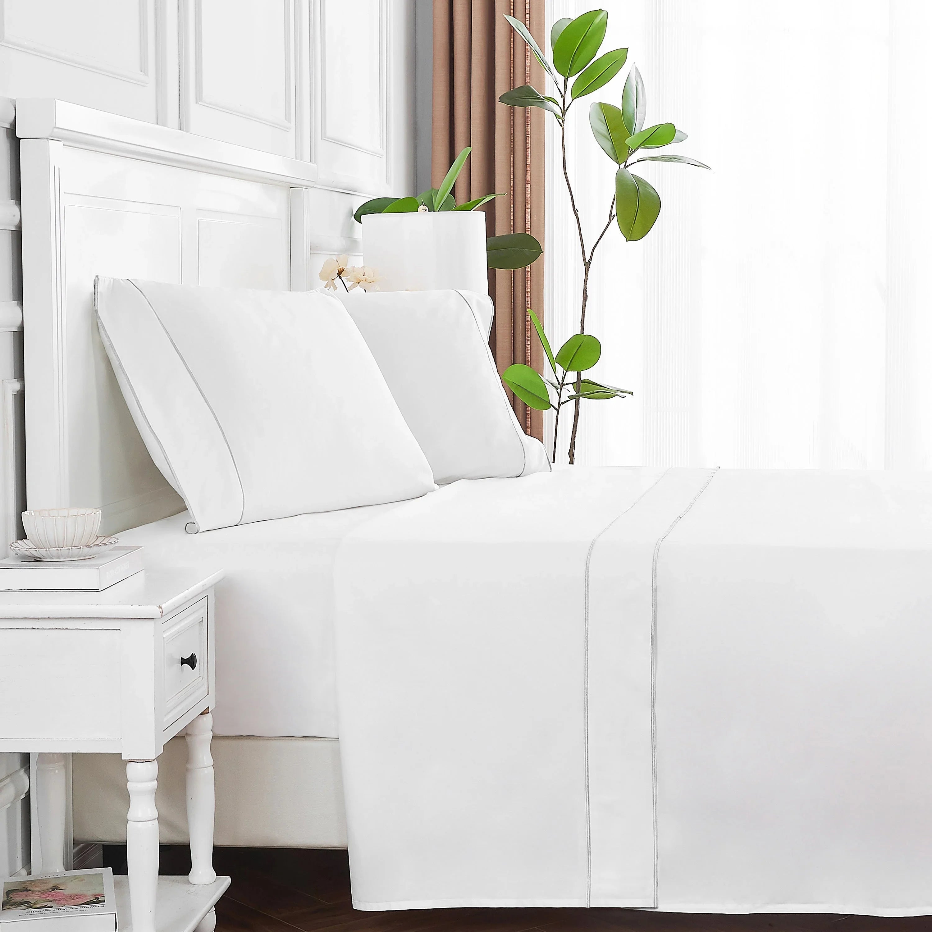 600 Thread Count Framed Sateen Embroidered Cotton Sheet Set Mélange Home