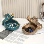 Wooden wild boar statue with storage tray, natural finish - House of Avana