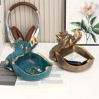 Wooden wild boar statue with storage tray, natural finish - House of Avana