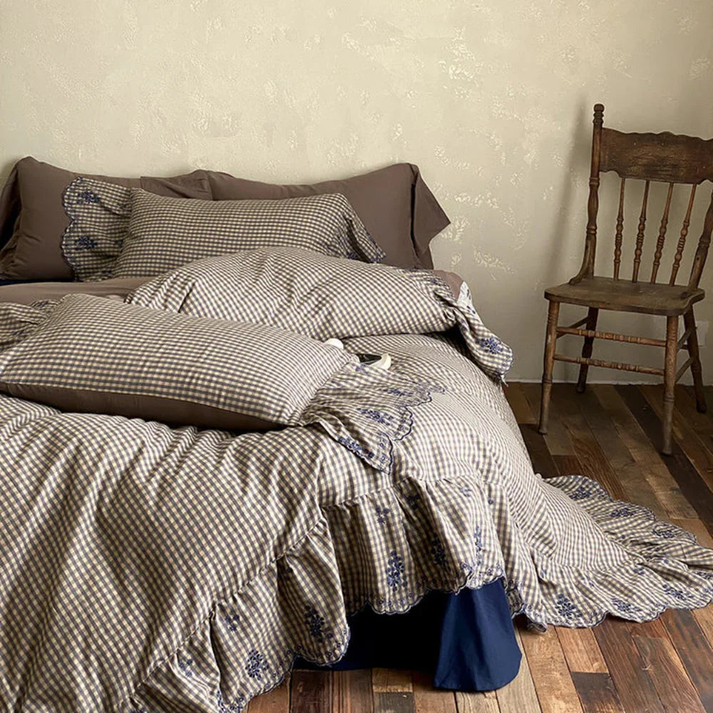 Willa Retro Double Gauze Gingham Bedding Set / Brown Ever Lasting