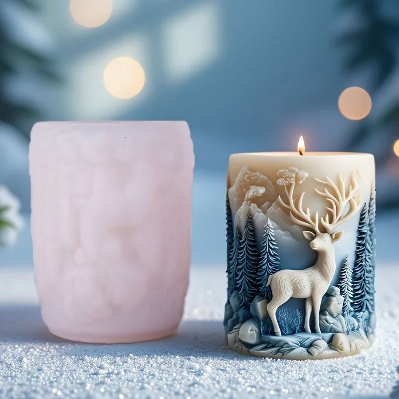 1pc Winter Deer Snow Scene 3D Silicone Mold - Exquisite Forest & Reindeer Carving Design, Flexible & Durable Reusable for Resin/Plaster/Candle Crafts, Perfect For Christmas Home Decor, Fireplace Ornaments & Holiday Gifts House Of Avana