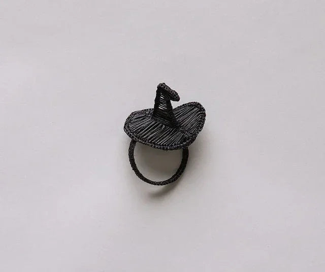 Witch Hat Napkin Ring – Handmade Halloween Table Decor – Black Woven Boho Napkin Holder – Spooky Fall Party Accent – Hostess Gift Idea Payton James
