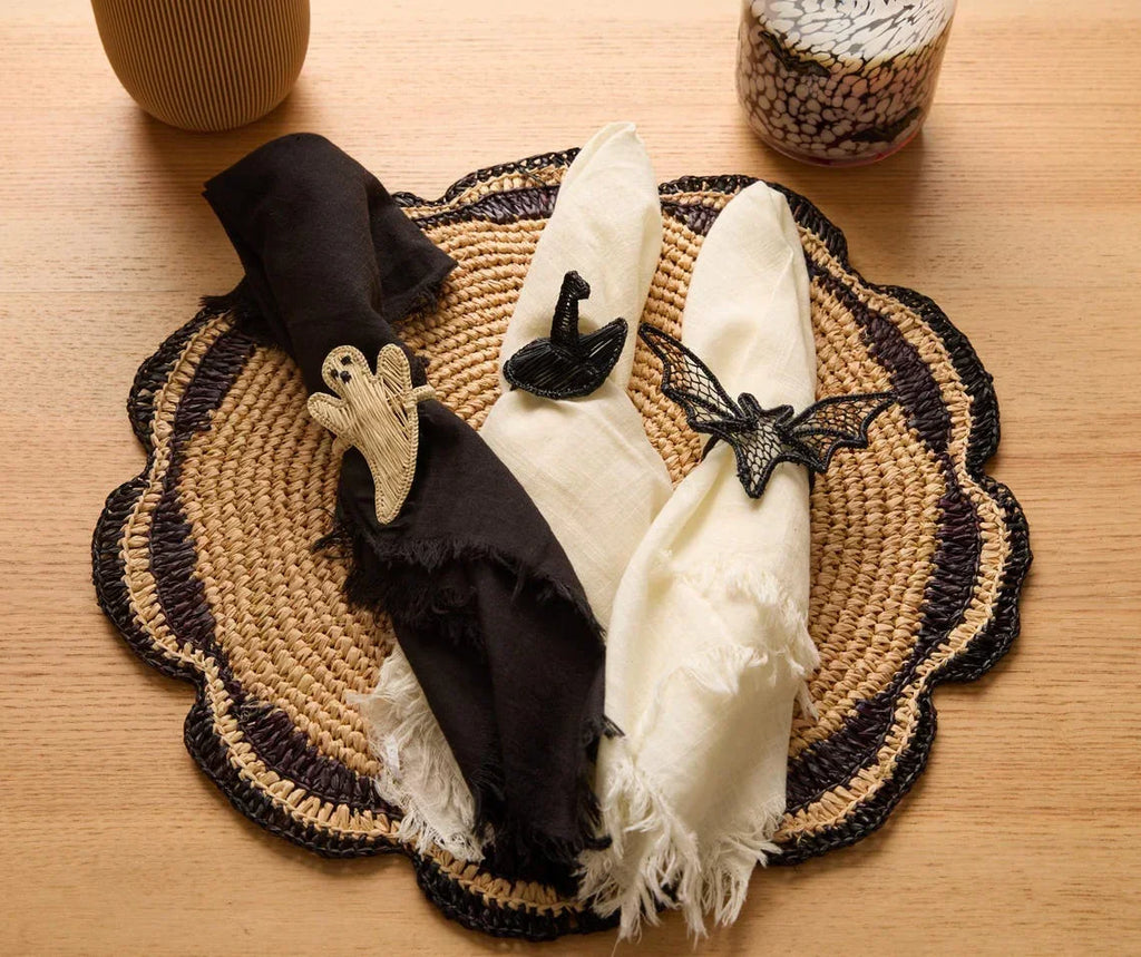 Witch Hat Napkin Ring – Handmade Halloween Table Decor – Black Woven Boho Napkin Holder – Spooky Fall Party Accent – Hostess Gift Idea Payton James