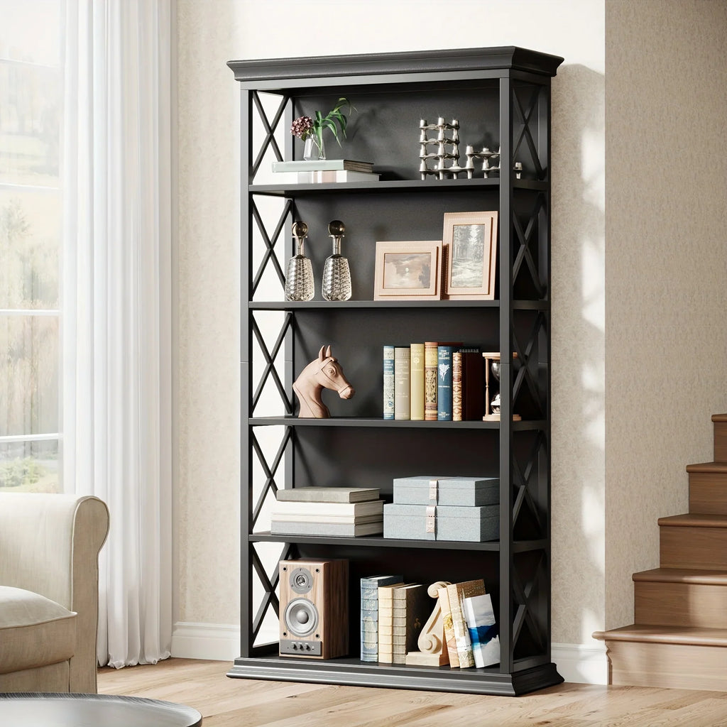 71 Inch Industrial 6-tier Bookcase - Sturdy Wood & Metal X-pattern Design, 75lb Capacity Shelves, Easy... - House Of Avana
