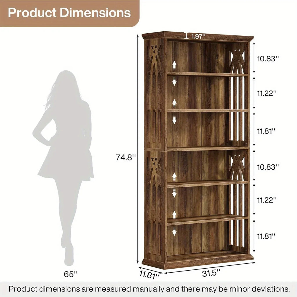 [Large Bookcase] Large 75-Inch Tall Bookcase | 6-Tier Bookshelf, Freestanding Wood Display Shelves for Living Room, Home Office, Bedroom - Brown House Of Avana