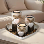 S White Wooden Candlestick Set with Heart Tray & Tea Light Holders - Rustic Farmhouse Candle Holders... - House Of Avana