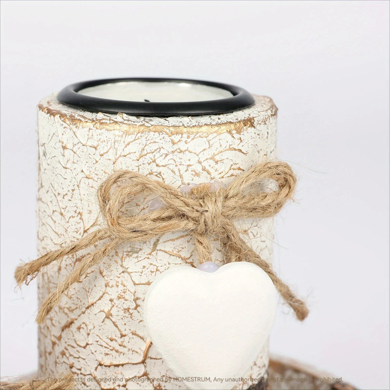 S White Wooden Candlestick Set with Heart Tray & Tea Light Holders - Rustic Farmhouse Candle Holders... - House Of Avana