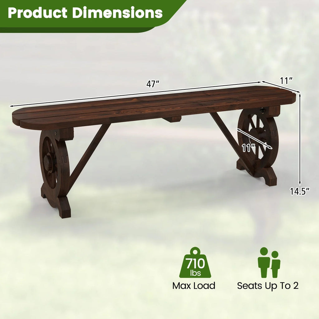 Carbonized Fir Wood Wagon Wheel Bench - House Of Avana