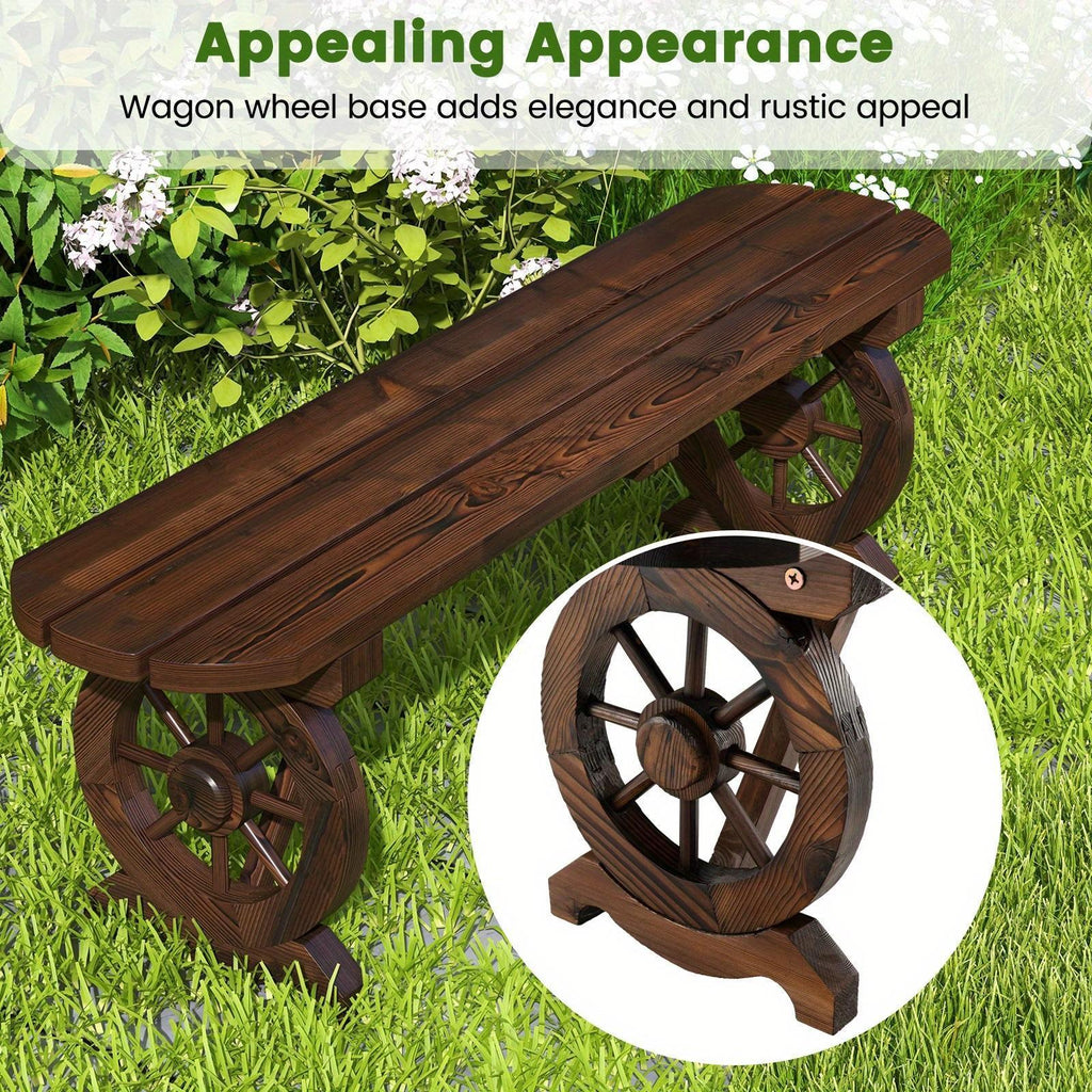 Carbonized Fir Wood Wagon Wheel Bench - House Of Avana