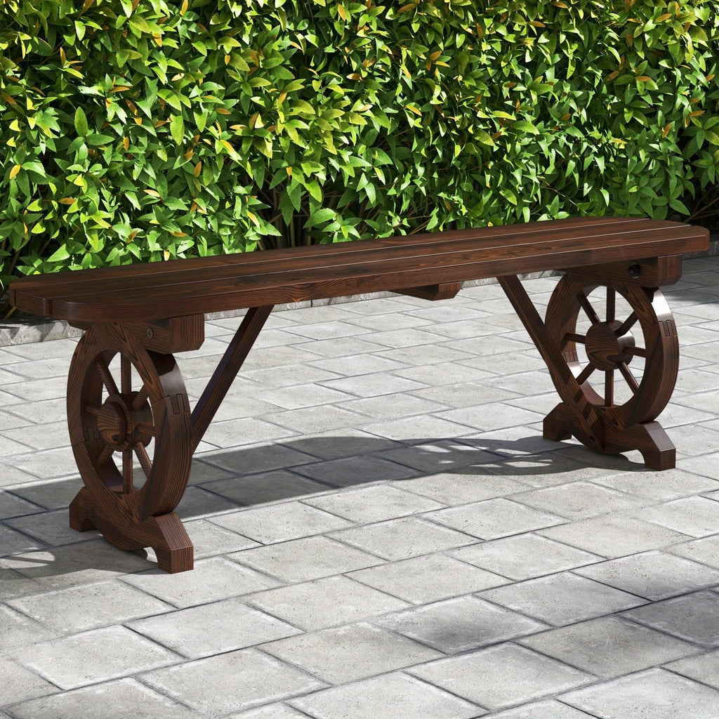 Carbonized Fir Wood Wagon Wheel Bench - House Of Avana