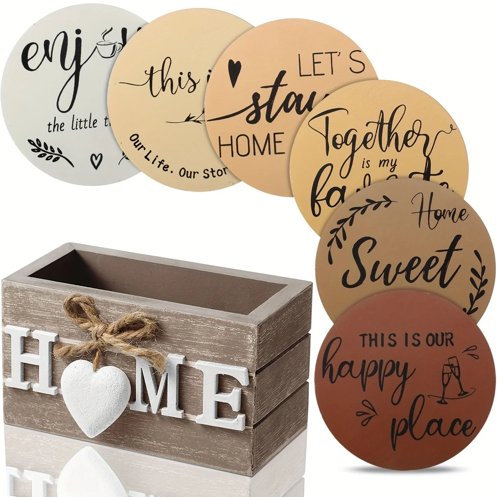 Wood Coasters - Brown Wooden Holder Set, front view - House Of Avana