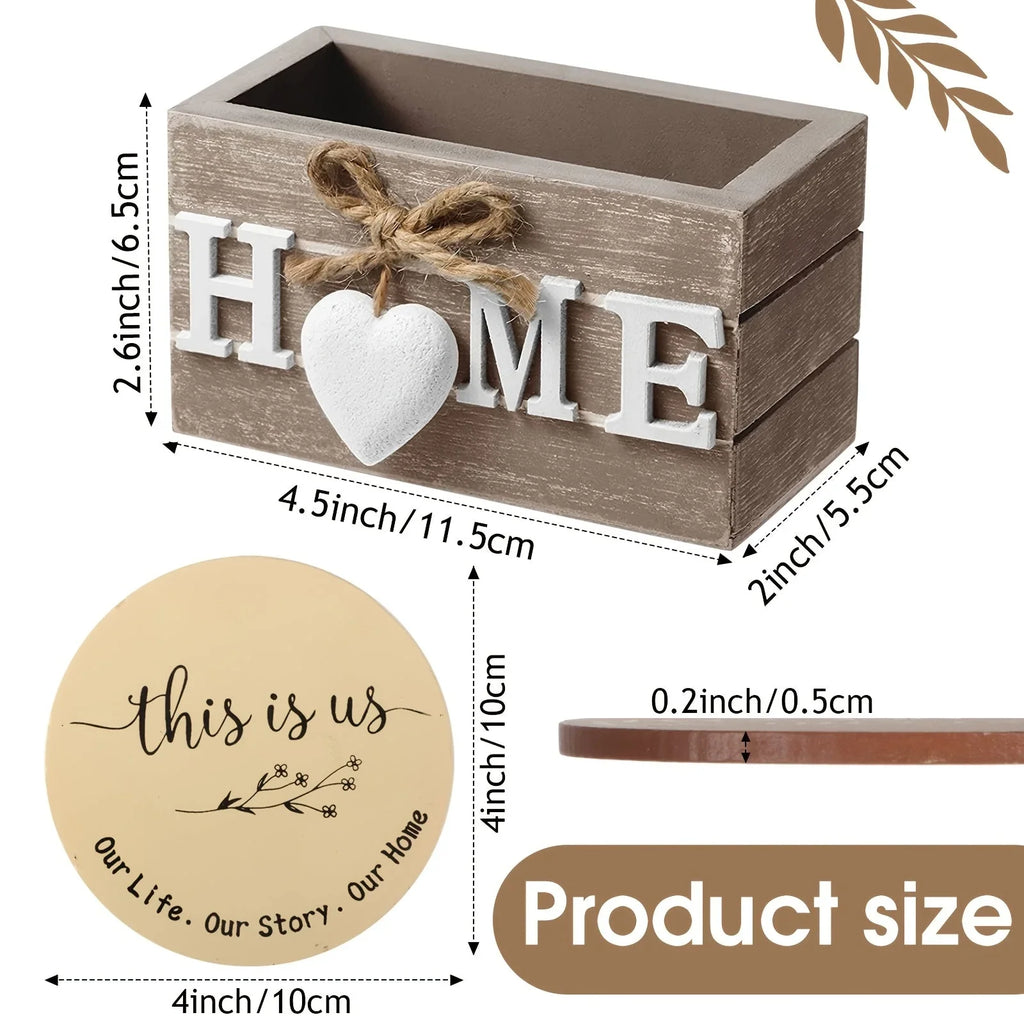Wood Coasters - Brown Wooden Holder Set, lifestyle image - House Of Avana