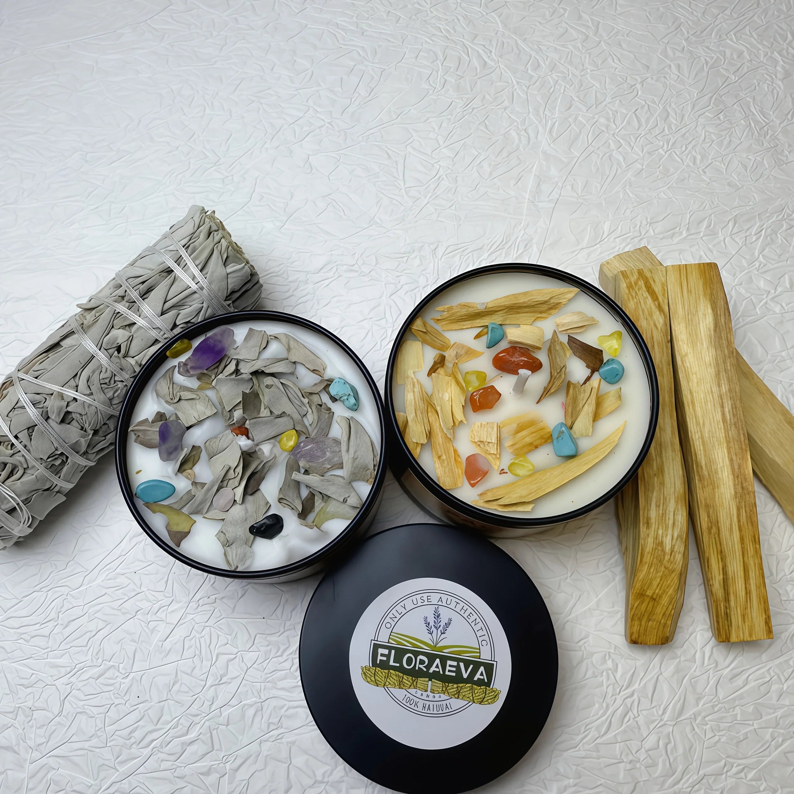 2 Pack Handmade Sage & Holy Wood Soy Wax Candles - Long-lasting 12+ Hour Burn Time, Crystal Clear Glass... - House Of Avana