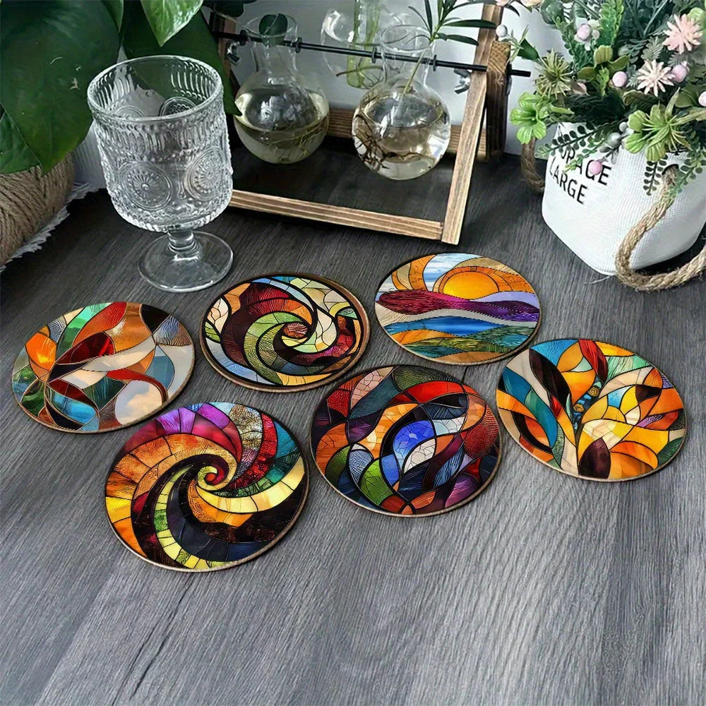 S/ Set New Style Mandala Wood Coasters Decorative Drink Coasters for Home, Kitchen, and Dining, Perfect... - House Of Avana
