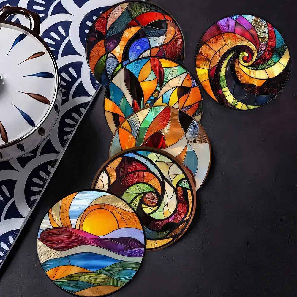 S/ Set New Style Mandala Wood Coasters Decorative Drink Coasters for Home, Kitchen, and Dining, Perfect... - House Of Avana