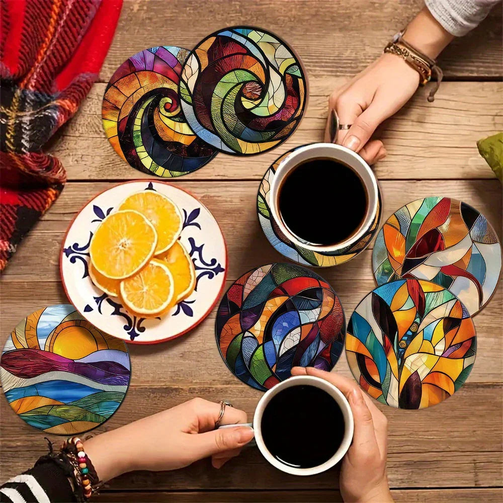 S/ Set New Style Mandala Wood Coasters Decorative Drink Coasters for Home, Kitchen, and Dining, Perfect... - House Of Avana