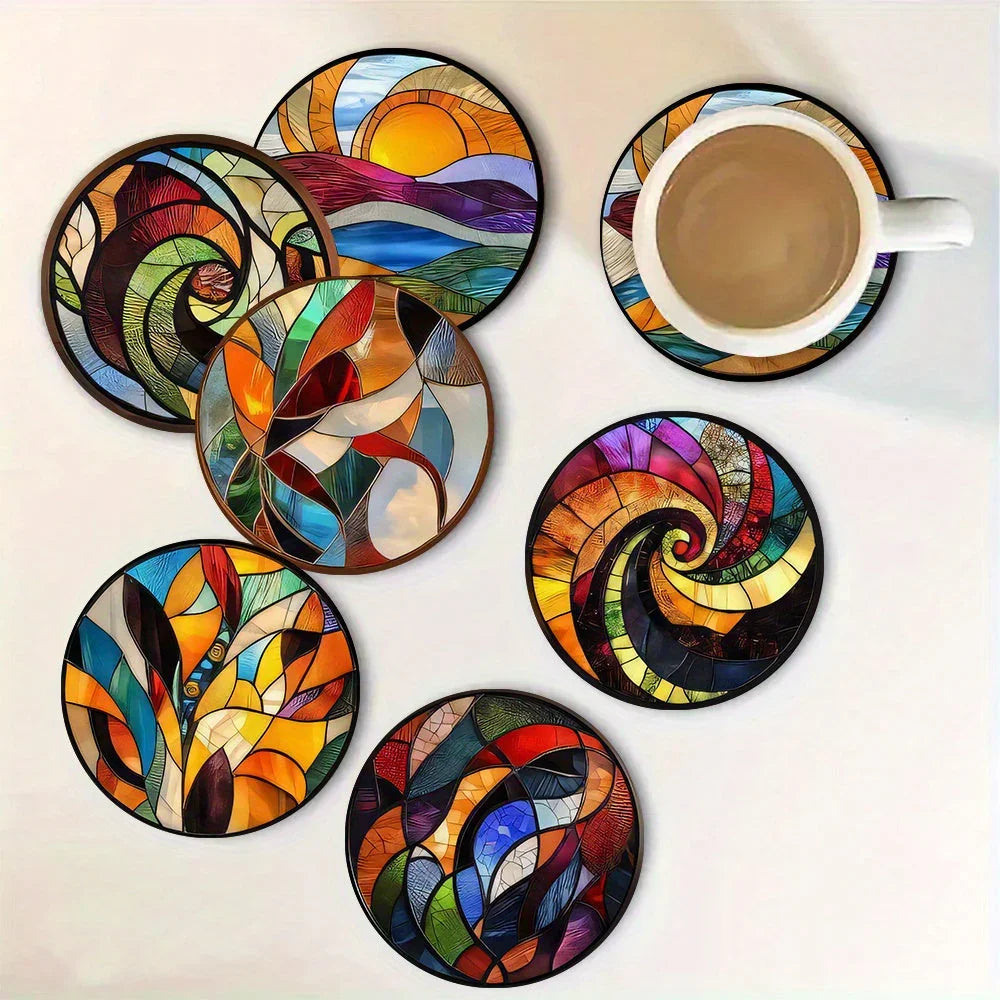 S/ Set New Style Mandala Wood Coasters Decorative Drink Coasters for Home, Kitchen, and Dining, Perfect... - House Of Avana