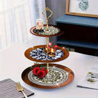 Wood Display Stand - 3-Tier Floral Pattern