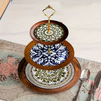 Wood Display Stand - 3-Tier Floral Pattern
