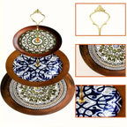Wood Display Stand - 3-Tier Floral Pattern