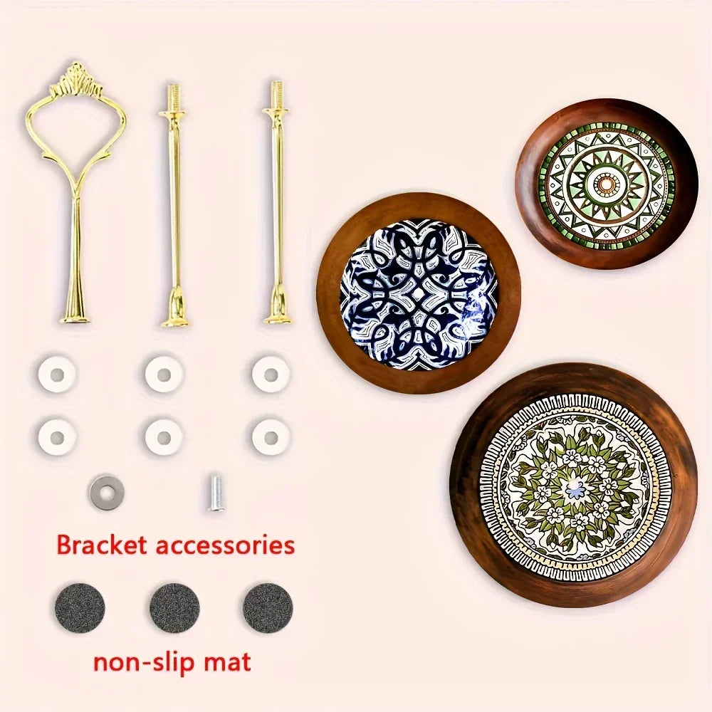 Wood Display Stand - 3-Tier Floral Pattern