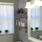 Brown wood dual-layer floating shelves, classic design - House of Avana