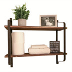 Brown wood dual-layer floating shelves, classic design - House of Avana