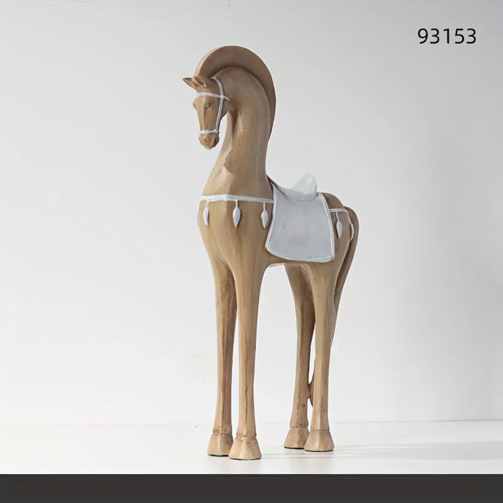 Brown handcrafted wood horse figurine with intricate details - House of Avana