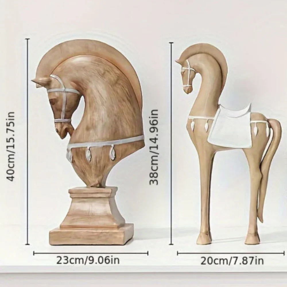 Brown handcrafted wood horse figurine with intricate details - House of Avana