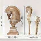 Brown handcrafted wood horse figurine with intricate details - House of Avana